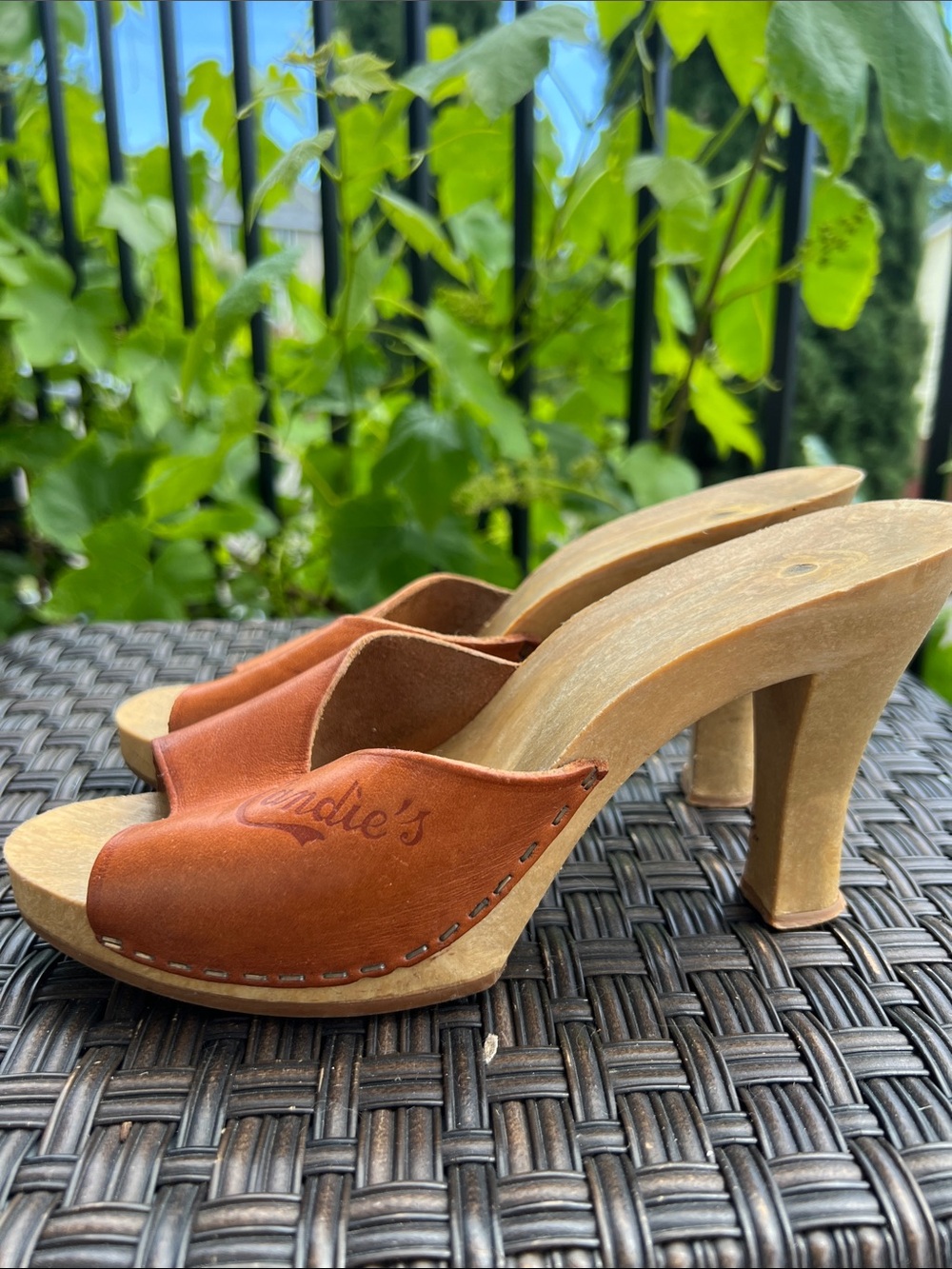 Candie's Brown Open-Toe Leather Clog Heels